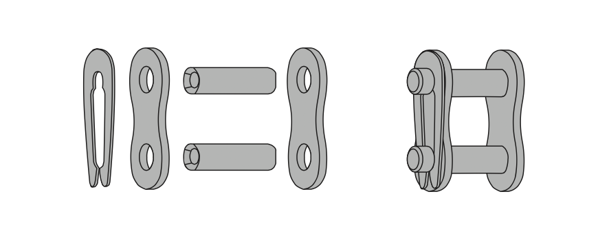 Схема соединения звеньев роликовой цепи с помощью клипсы