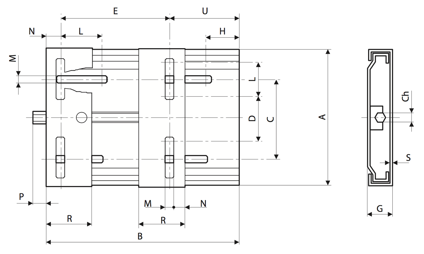 Схема размеров монтажных салазок для электродвигателя