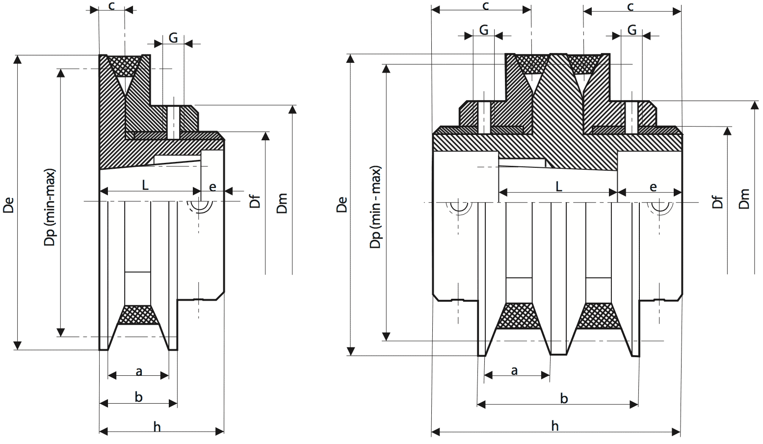 Схема вариаторных шкивов переменного диаметра